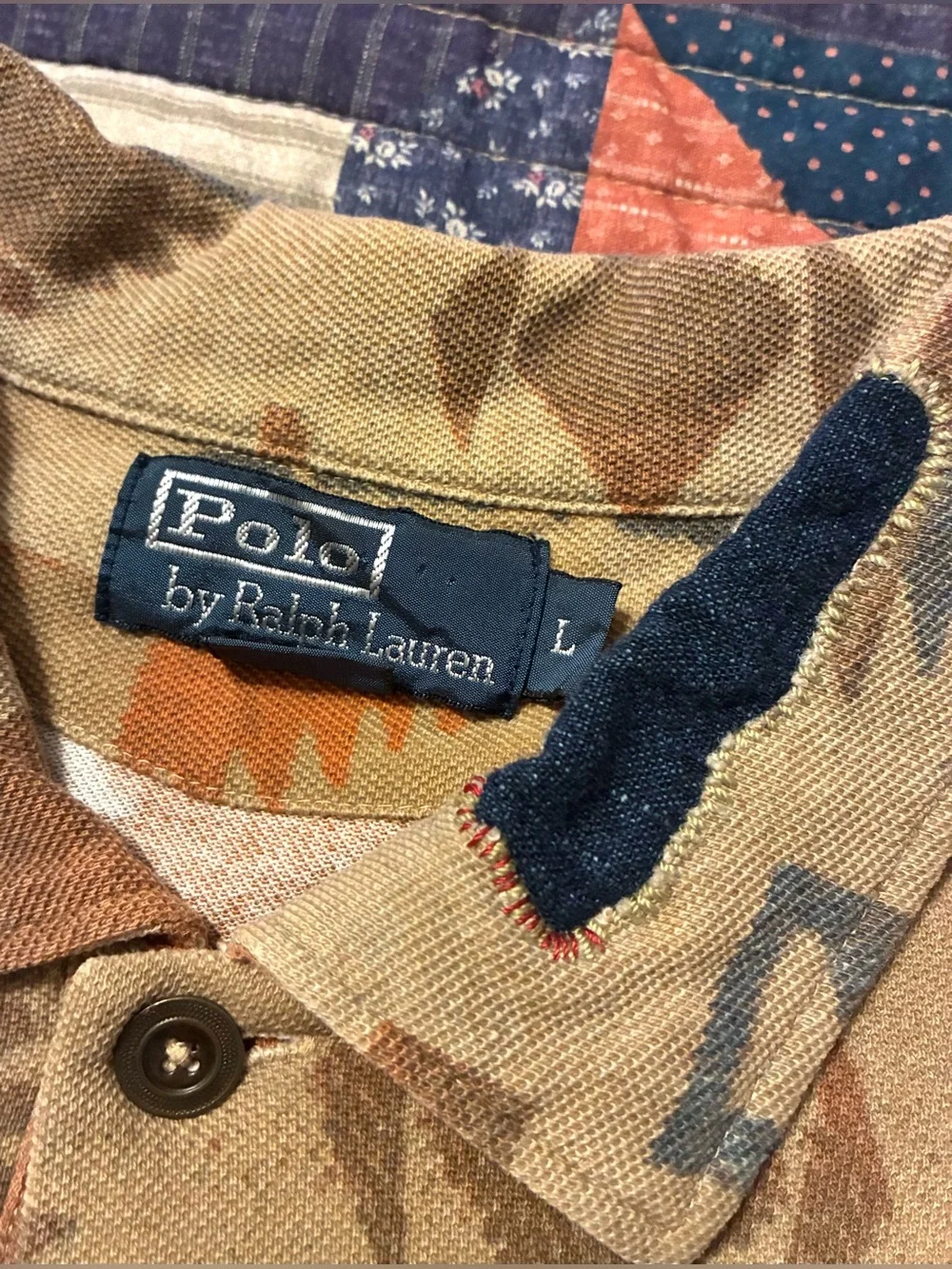 VTG. 90’s POLO RALPH LAUREN DISTRESSED/ REPAIRED WESTERN POLO SHIRT- LARGE